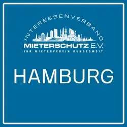 Logo des Interessenverband Mieterschutz e.V. mit der Aufschrift ‚Hamburg‘ auf blauem Hintergrund