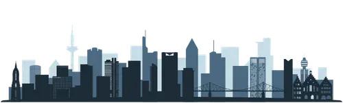 Illustration der Frankfurter Skyline mit markanten Gebäuden und Brücke für Presse.